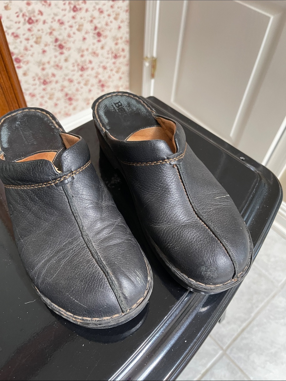 Born Black Leather Slip-On Mules